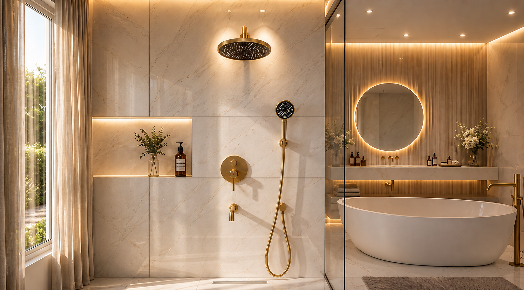 Luxury bath fittings in Delhi featuring premium shower systems and elegant bathroom fixtures designed for modern luxury homes.