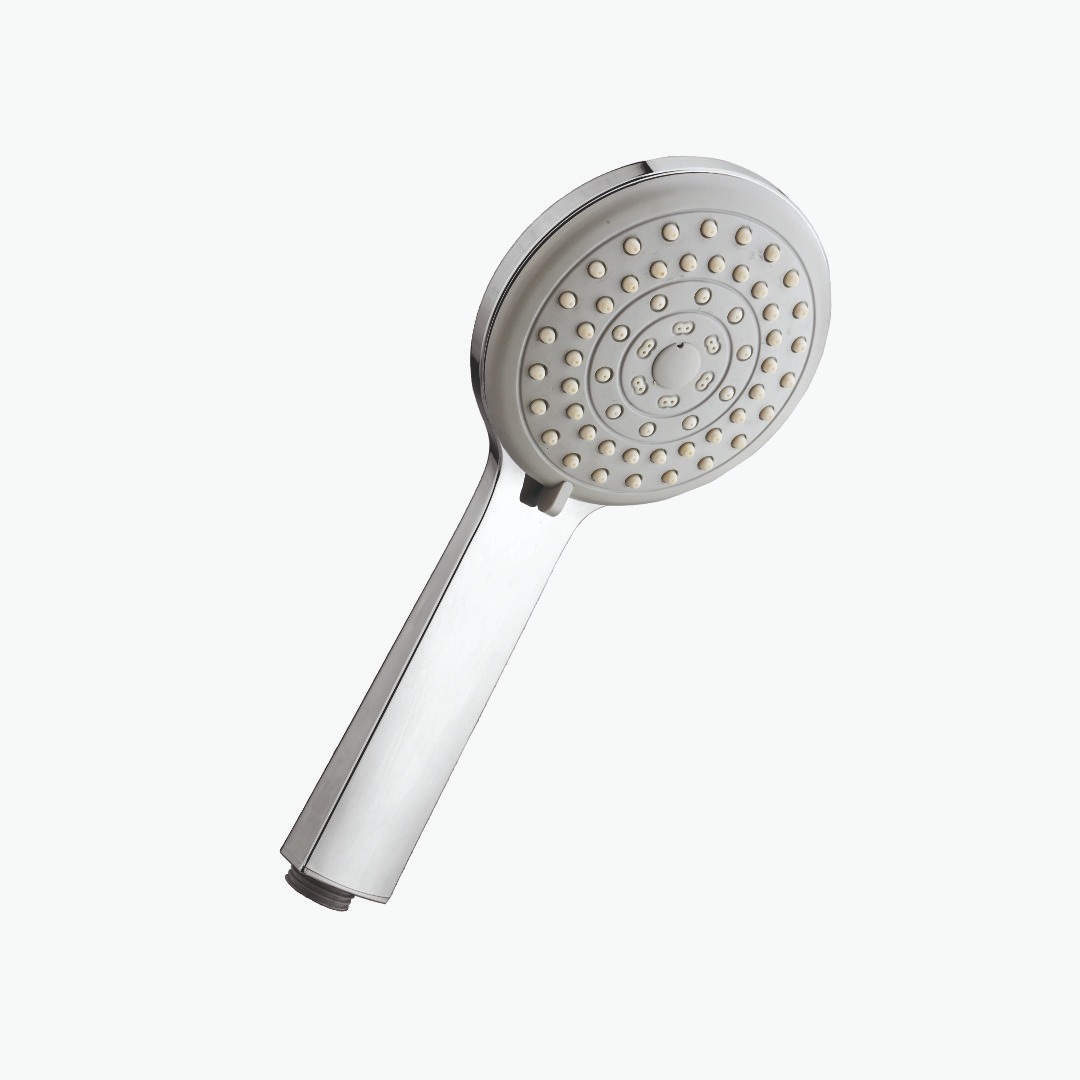 Chrome finish hand shower for contemporary bathroom interiors.