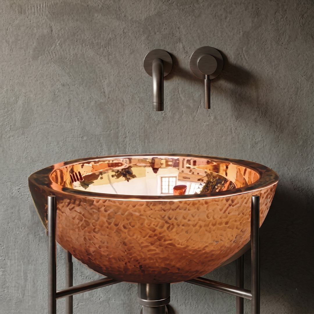 Dual skin metallic basin hammered exterior luxury bathroom basin installation