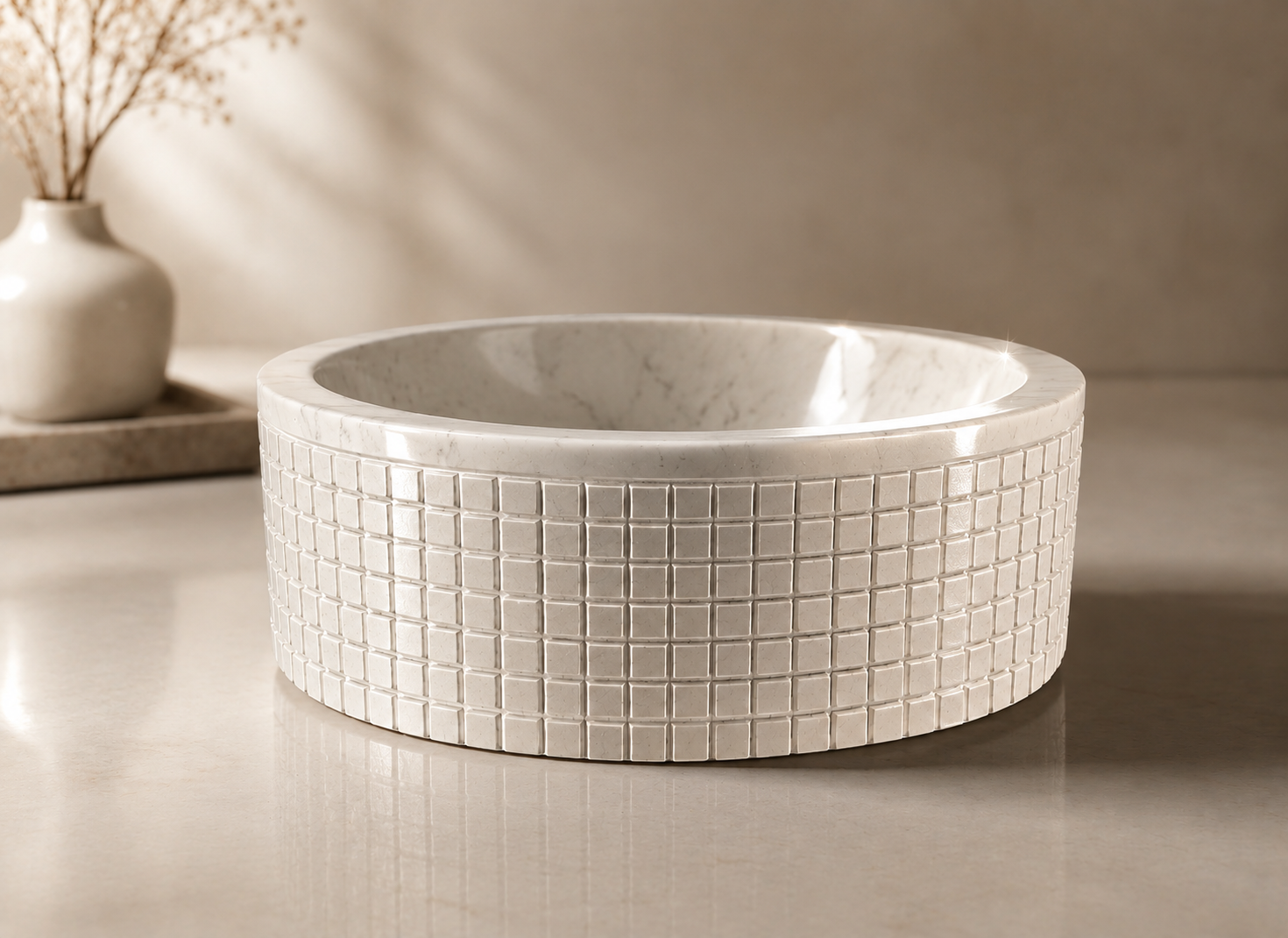 Luxury marble wash basin featuring a textured stone design, polished surface, and premium bathroom aesthetics for modern bathrooms by CAROLIETO.