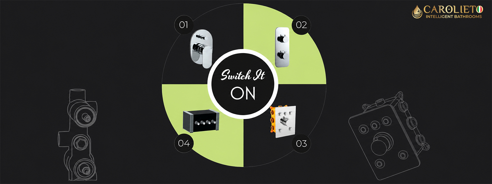 High-end shower diverters and mixers for multi-outlet bathrooms